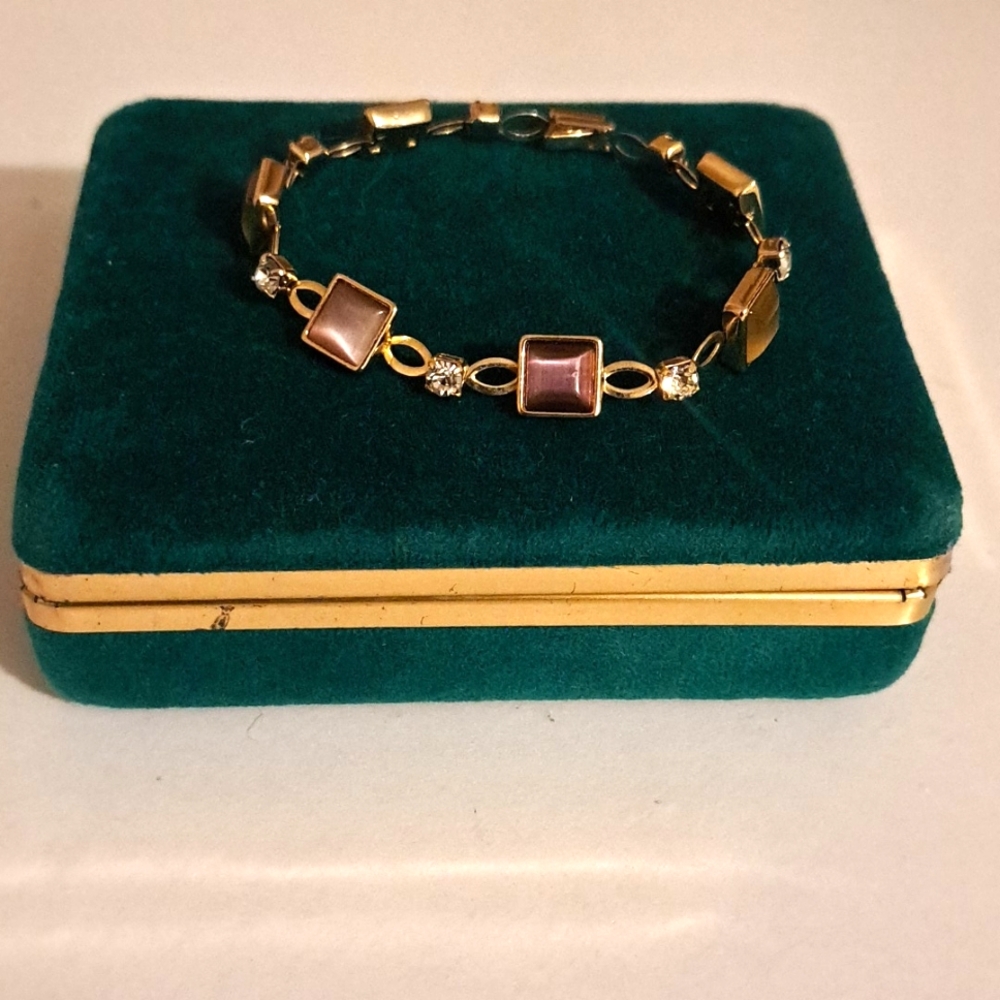 Gold Plated Diamond Amethyst Lavender and Butterscotch Gem Link Bracelet